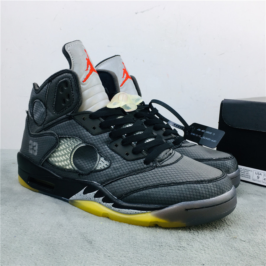 2020 OFF-WHITE x Air Jordan 5 Black Silver Yellow Shoes